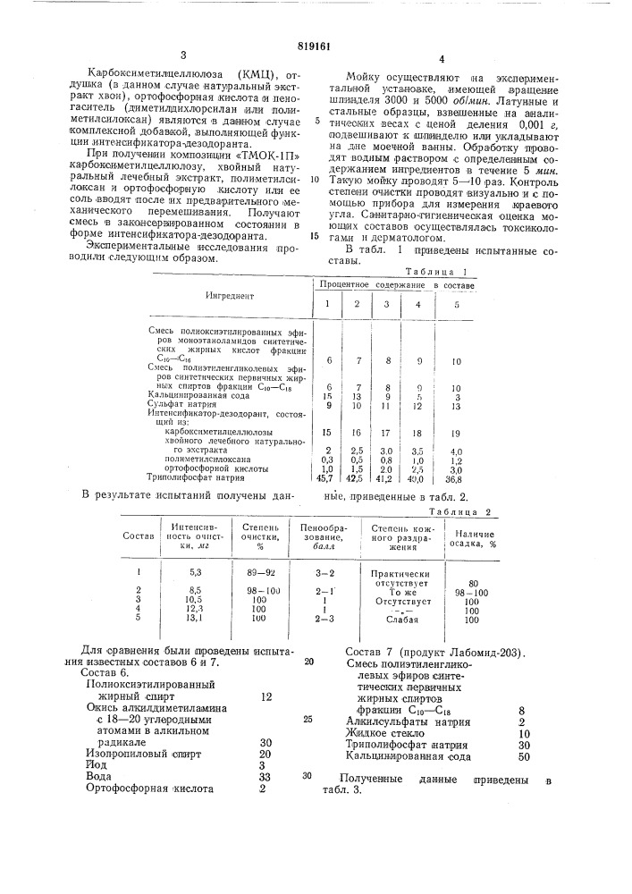 Моющее средство для очисткиметаллической поверхности"tmok- 1п (патент 819161)