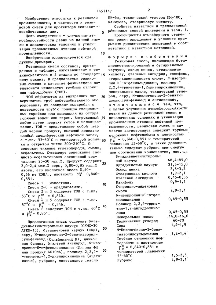 Резиновая смесь (патент 1451147)