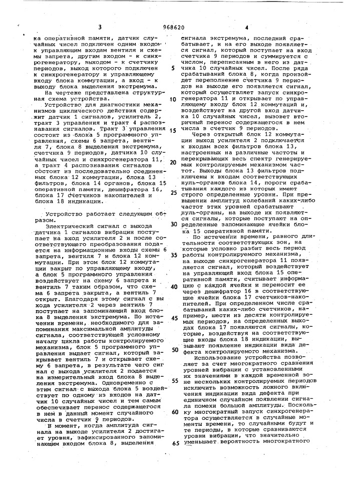 Устройство диагностики механизмов циклического действия (патент 968620)