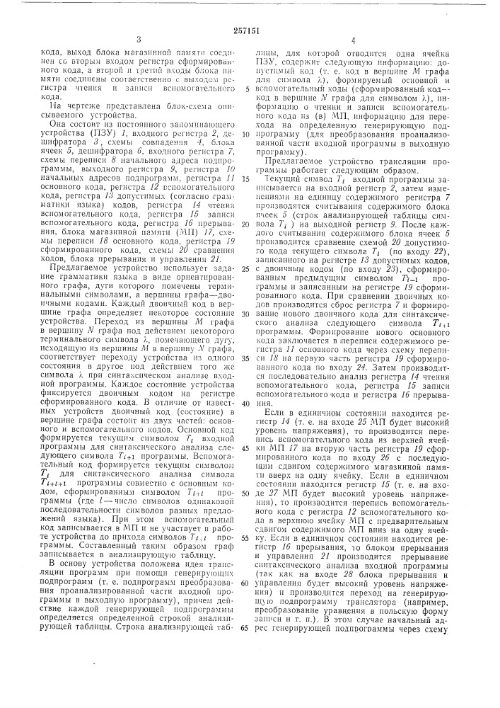 Устройство для трансляции программ (патент 257151)