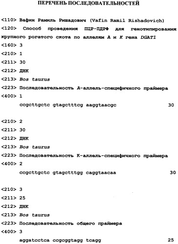 Способ проведения пцр-пдрф для генотипирования крупного рогатого скота по аллелям а и к гена dgat1 (патент 2528743)