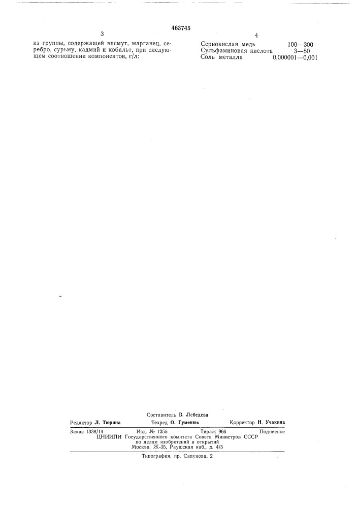 Электролит меднения (патент 463745)