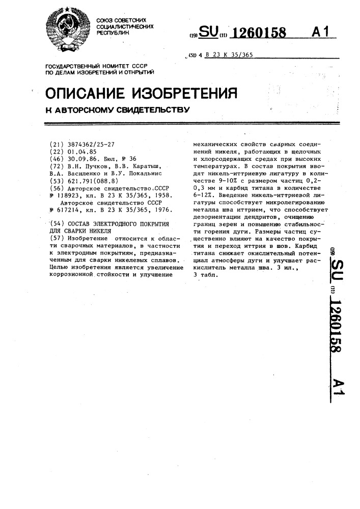 Состав электродного покрытия для сварки никеля (патент 1260158)