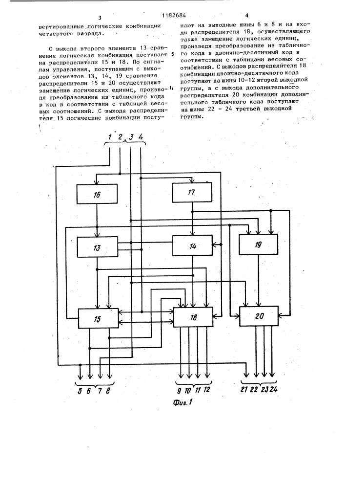Устройство для преобразования кодов (патент 1182684)