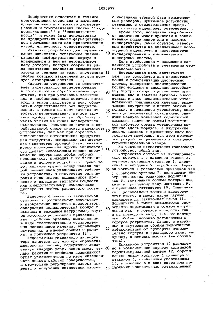 Устройство для диспергирования и гомогенизации дисперсных систем (патент 1095977)