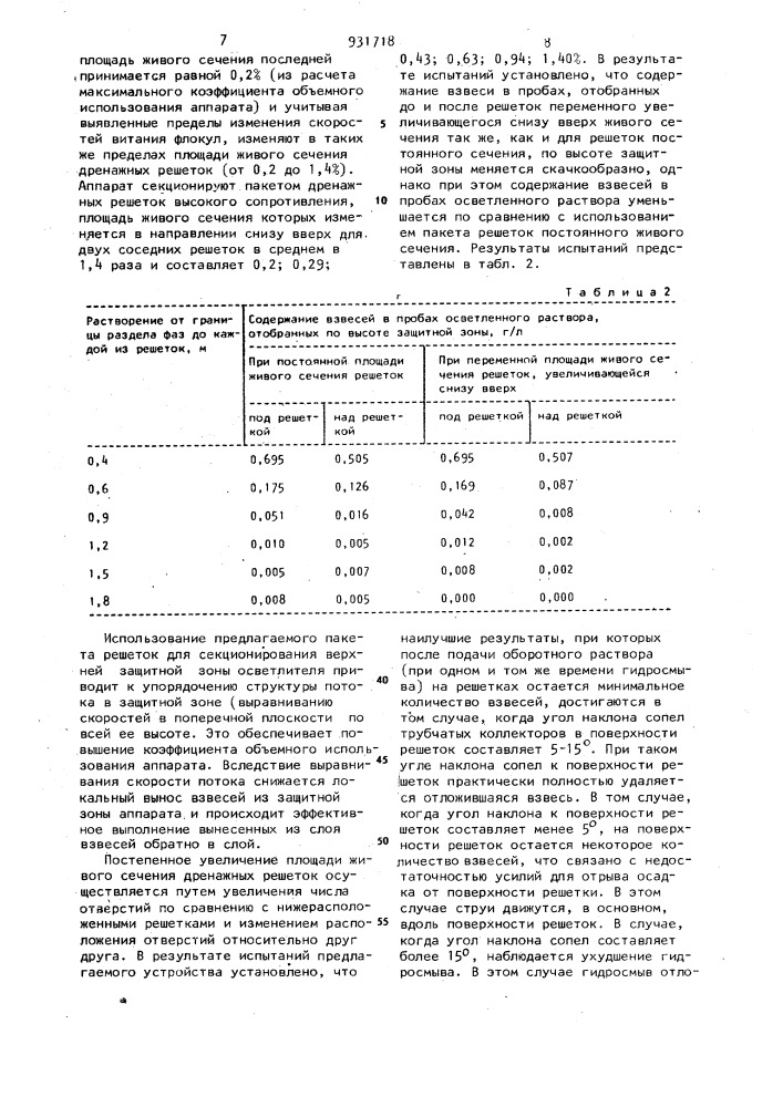 Аппарат для осветления малоконцентрированных суспензий (патент 931718)