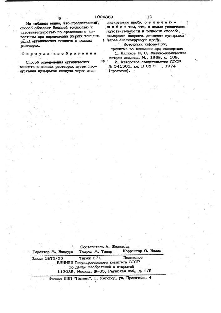 Способ определения органических веществ в водных растворах (патент 1004869)