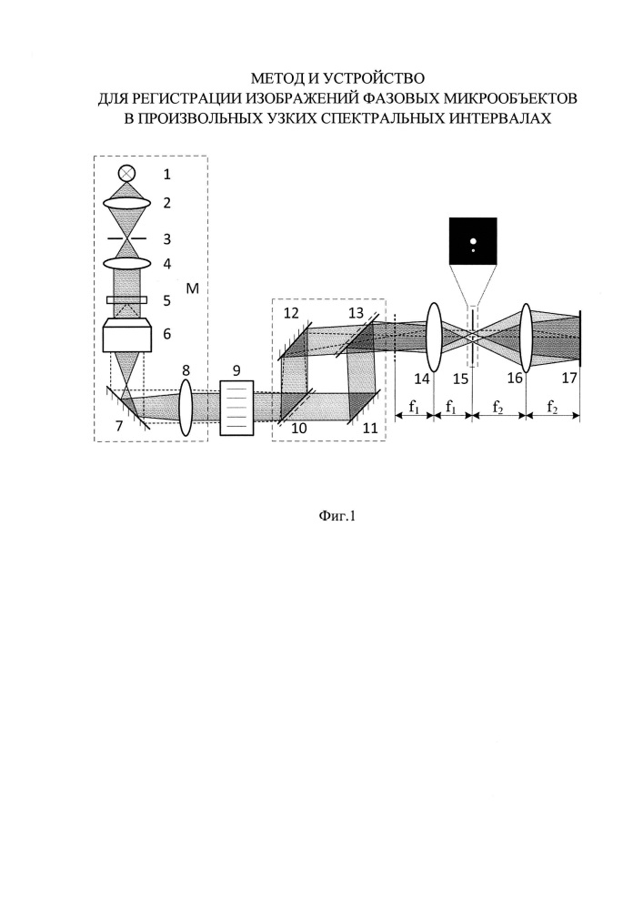 Метод и устройство для регистрации изображений фазовых микрообъектов в произвольных узких спектральных интервалах (патент 2626061)