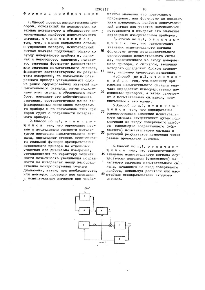 Способ поверки измерительных приборов (патент 1290217)