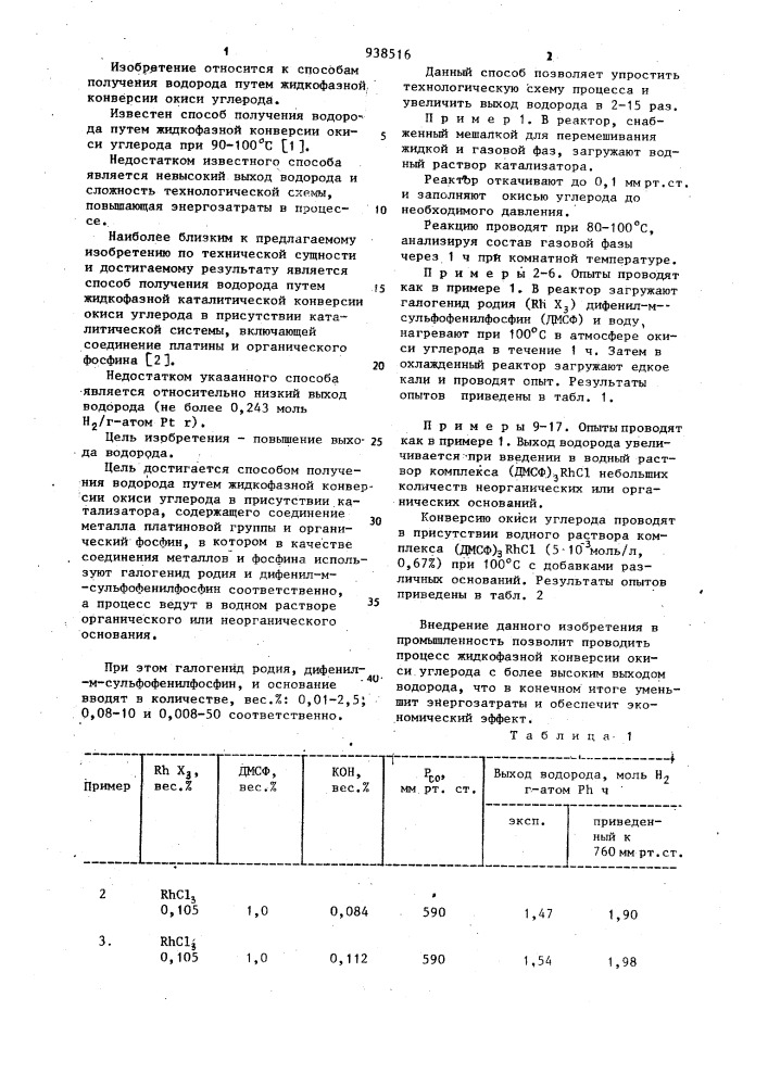 Способ получения водорода (патент 938516)