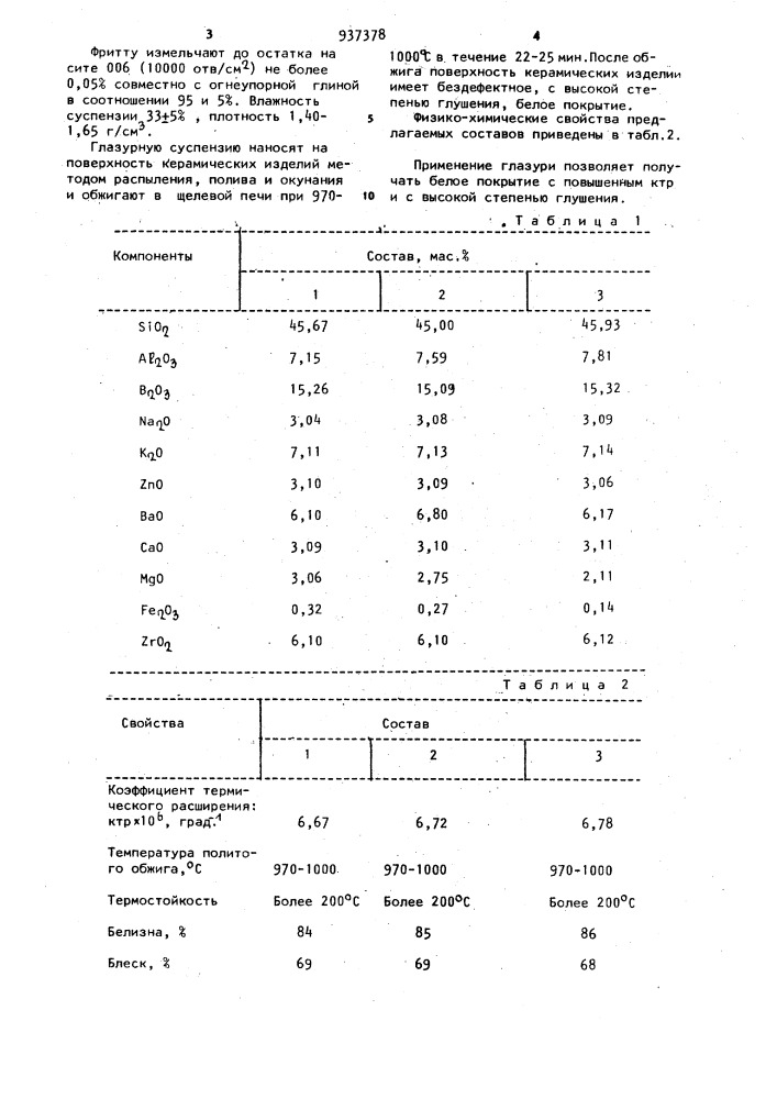 Глазурь (патент 937378)