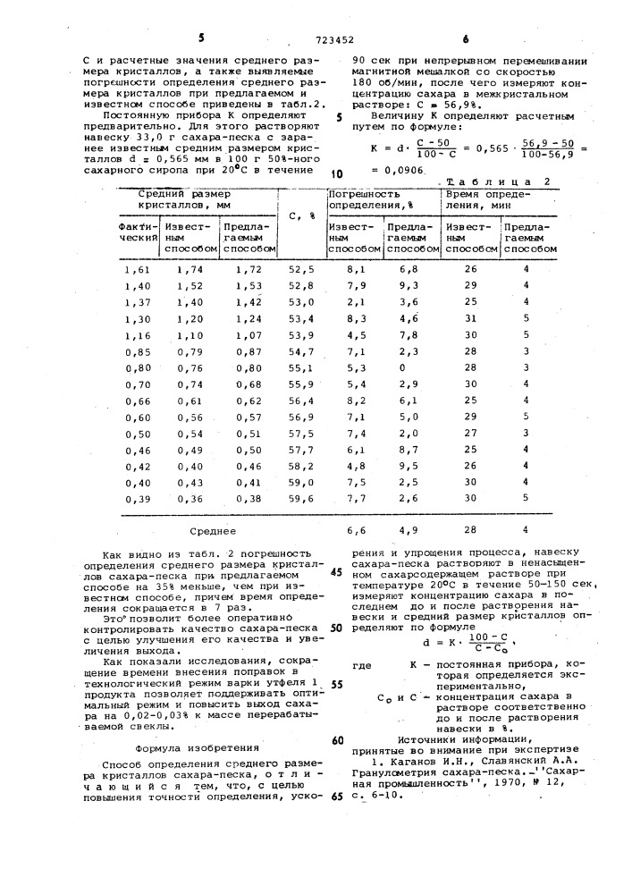 Способ определения среднего размера кристаллов сахара-песка (патент 723452)