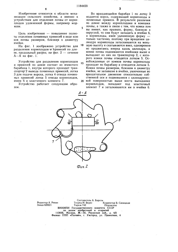 Устройство для разделения корнеплодов и примесей по длине (патент 1184459)