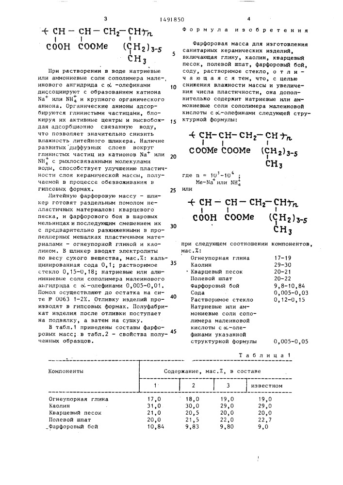 Фарфоровая масса для изготовления санитарных керамических изделий (патент 1491850)