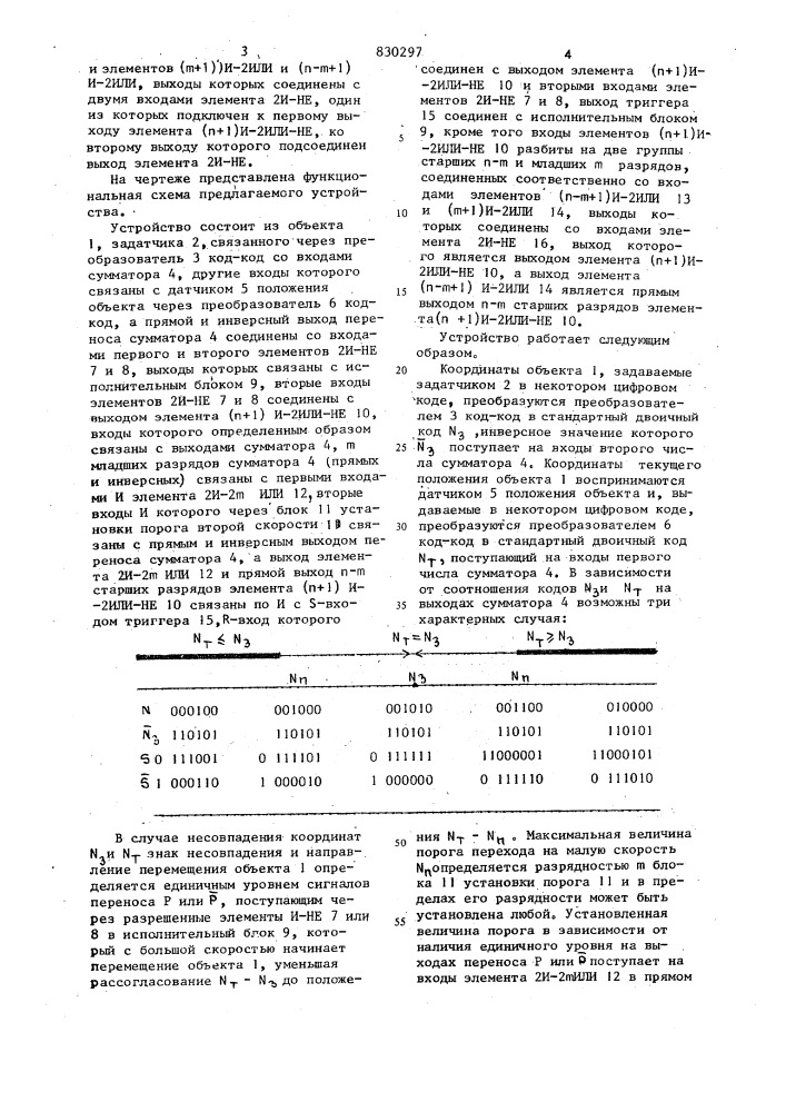 Устройство для приведения объектав заданное положение (патент 830297)