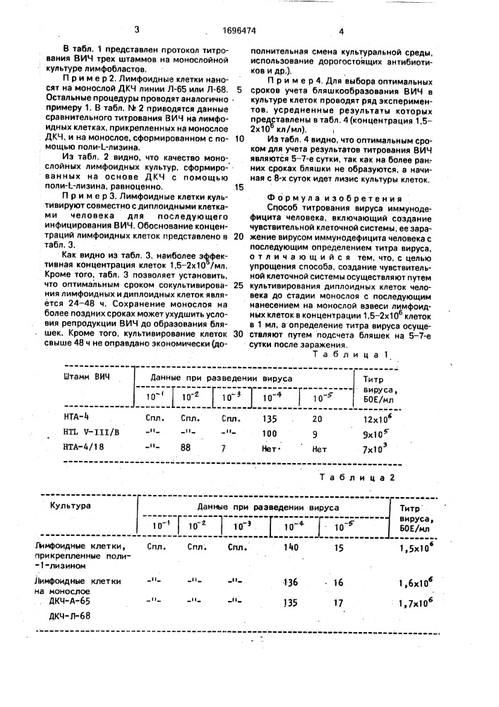 Способ титрования вируса иммунодифицита человека (патент 1696474)