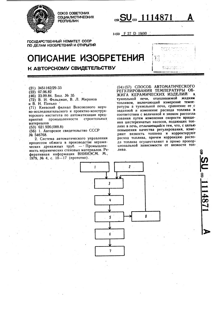 Способ автоматического регулирования температуры обжига керамических изделий (патент 1114871)