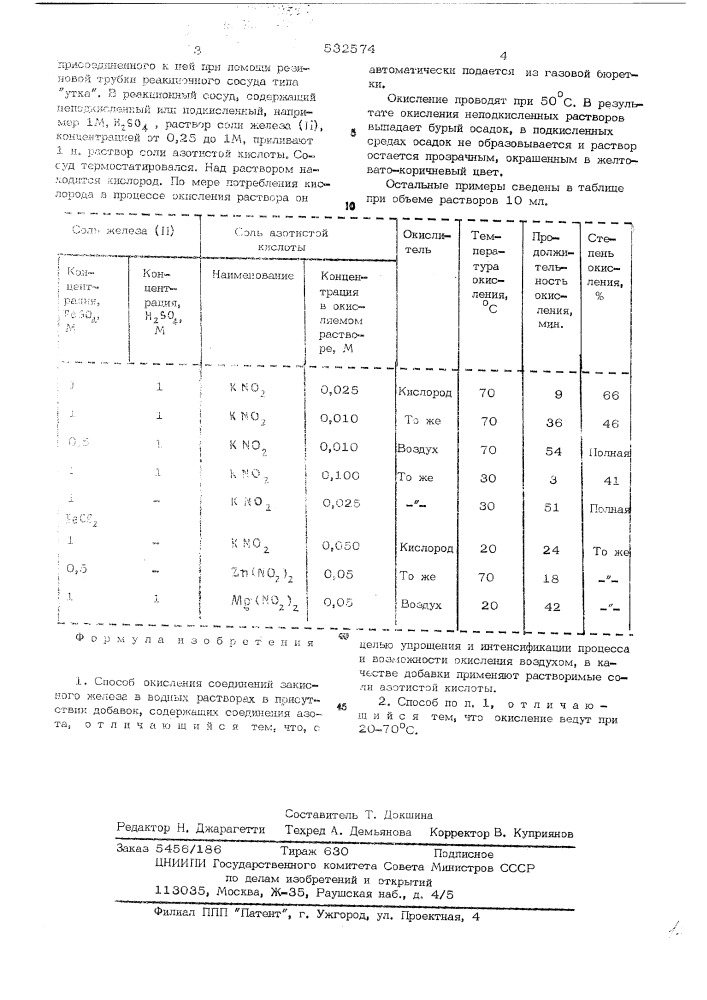 Способ окисления соединений закисного железа (патент 532574)