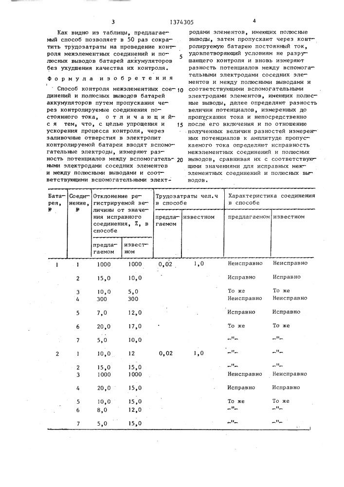 Способ контроля межэлементных соединений и полюсных выводов батарей аккумуляторов (патент 1374305)