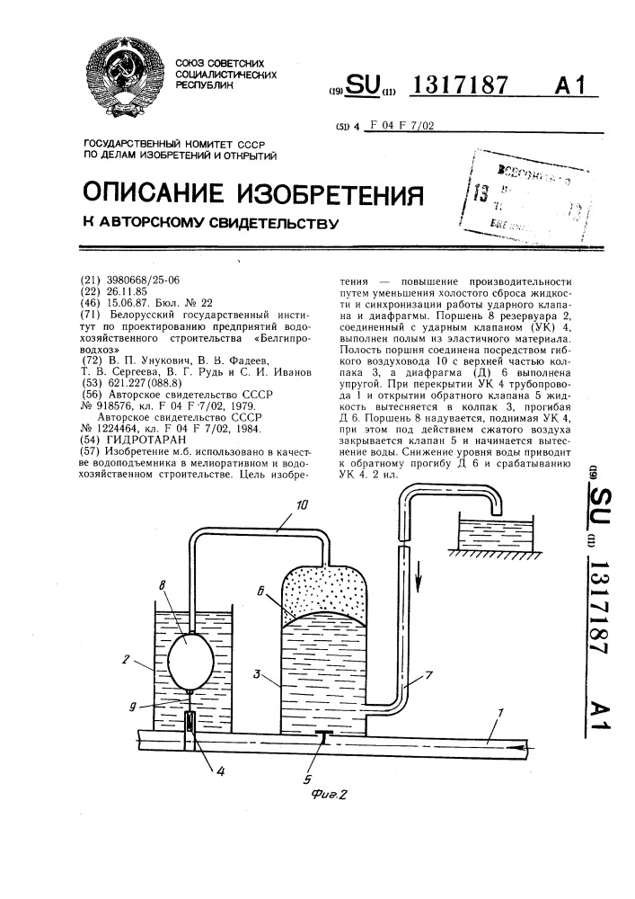 Чертежи насоса гидротарана