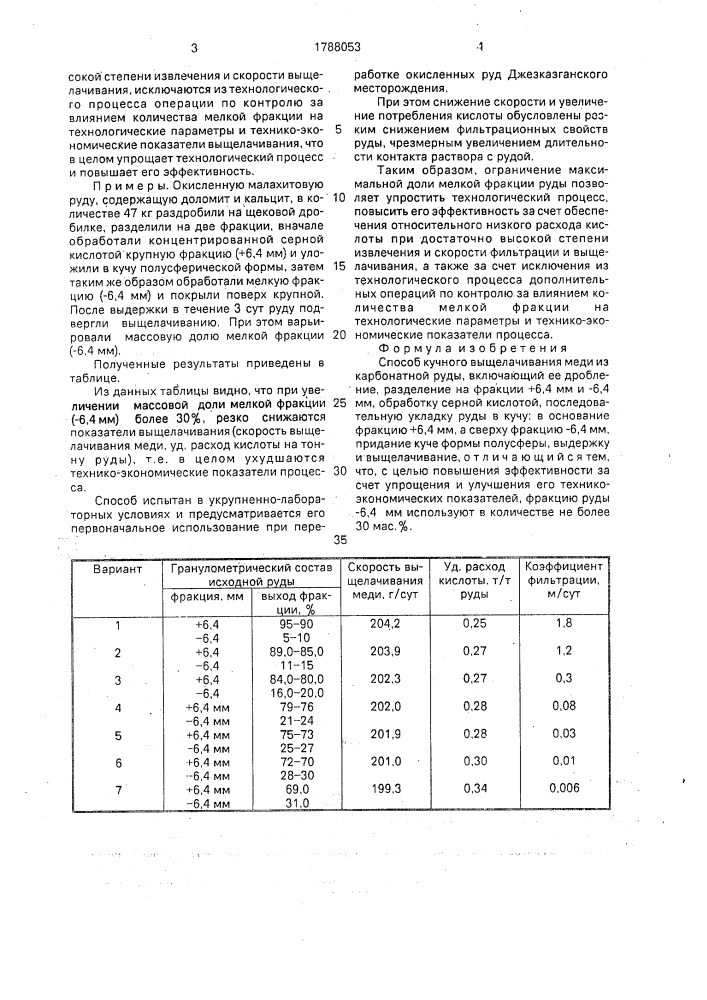 Способ кучного выщелачивания меди из карбонатной руды (патент 1788053)