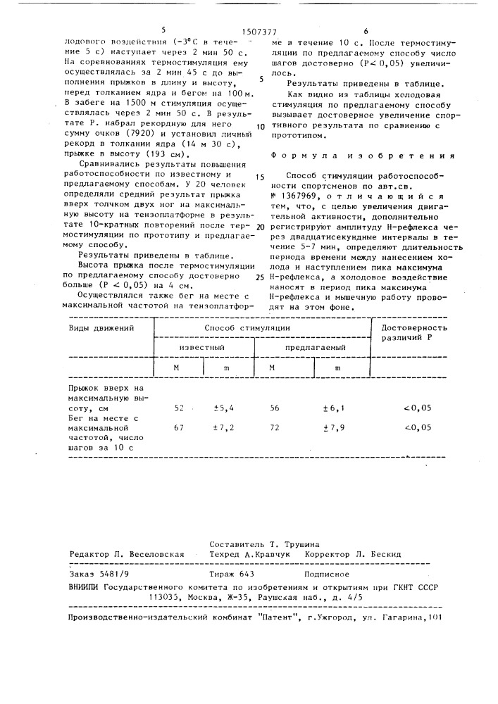 Способ стимуляции работоспособности спортсменов (патент 1507377)