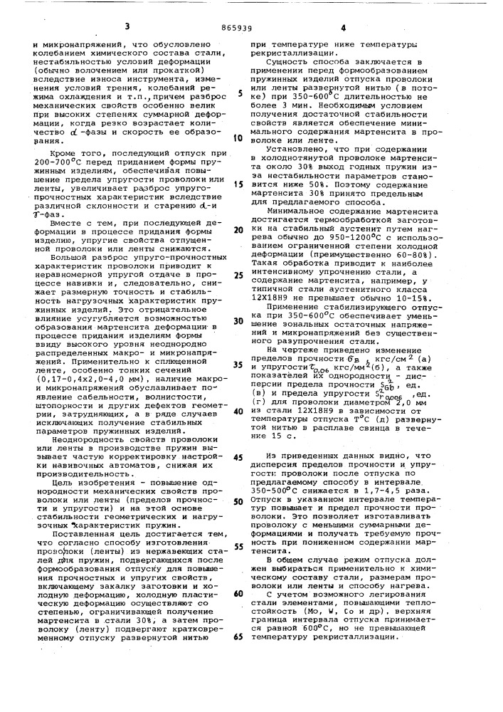 Способ изготовления проволоки и ленты из нержавеющих сталей аустенитного класса (патент 865939)