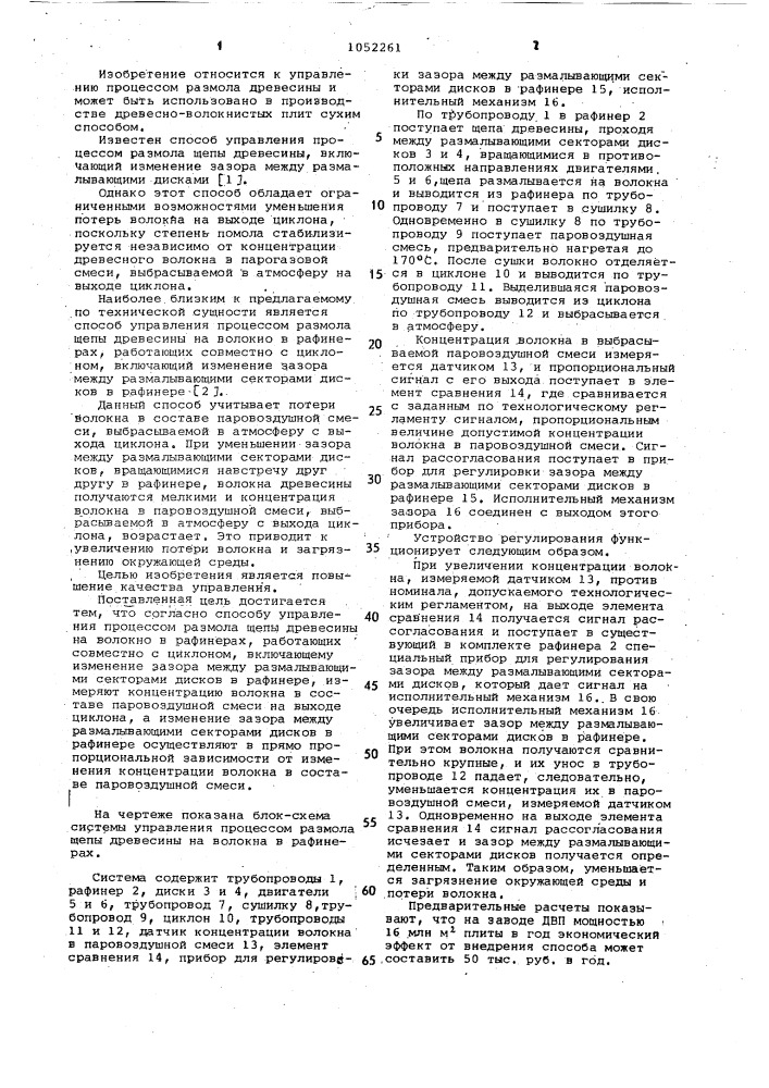 Способ управления процессом размола щепы древесины на волокно в рафинерах (патент 1052261)