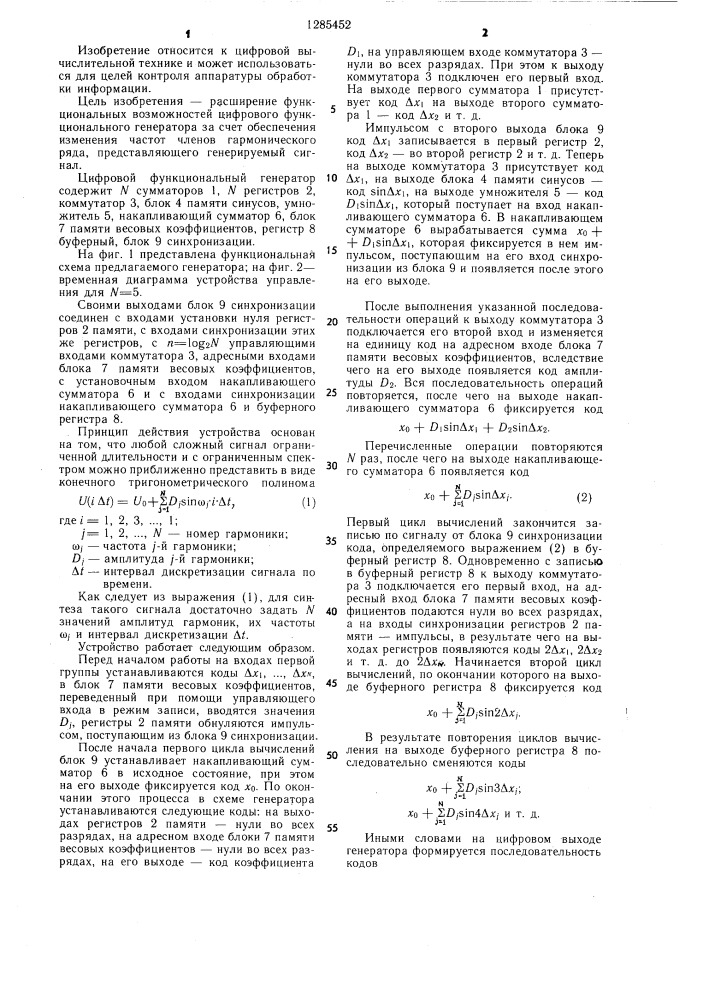 Цифровой функциональный генератор (патент 1285452)