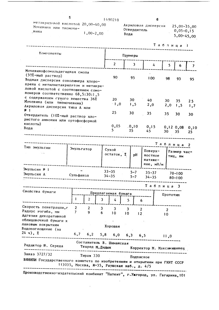 Состав для пропитки бумаги (патент 1490210)