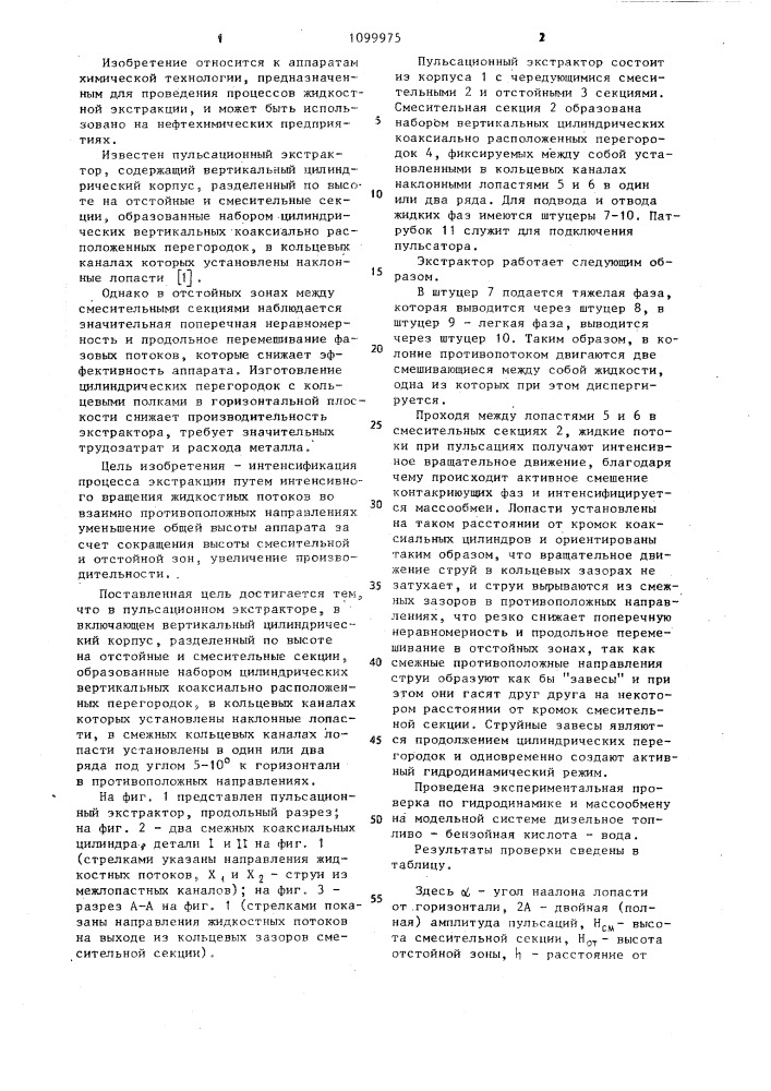 Пульсационный экстрактор (патент 1099975)