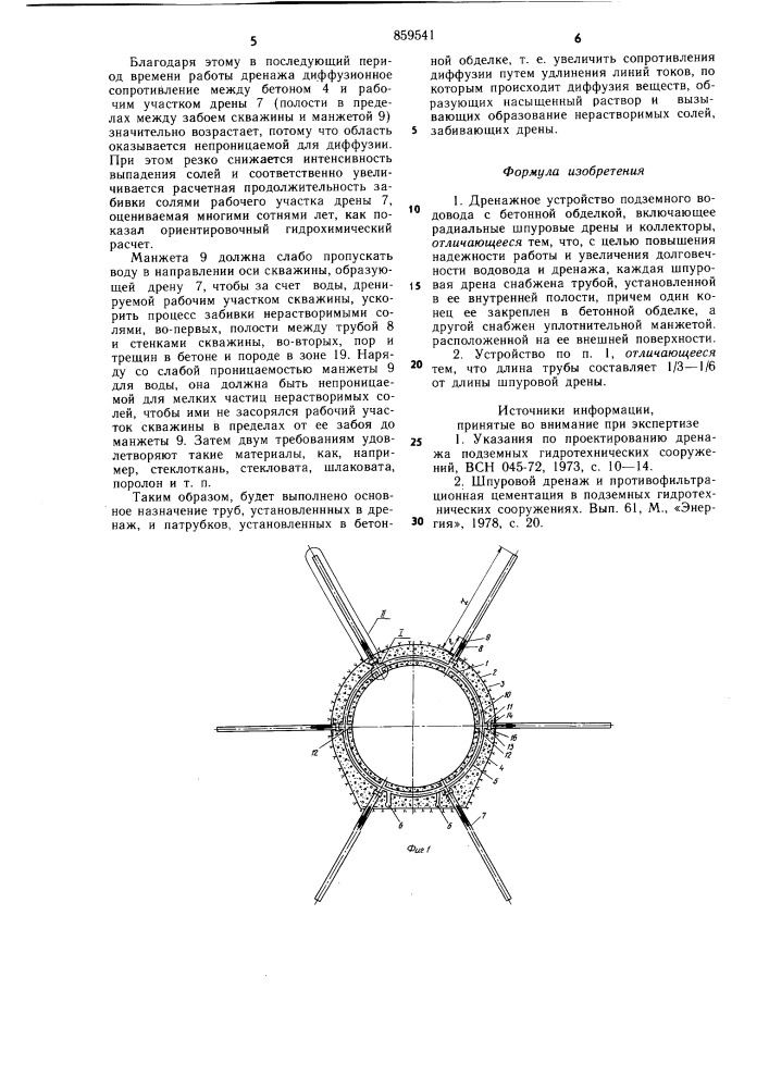 Дренажное устройство подземного водовода (патент 859541)