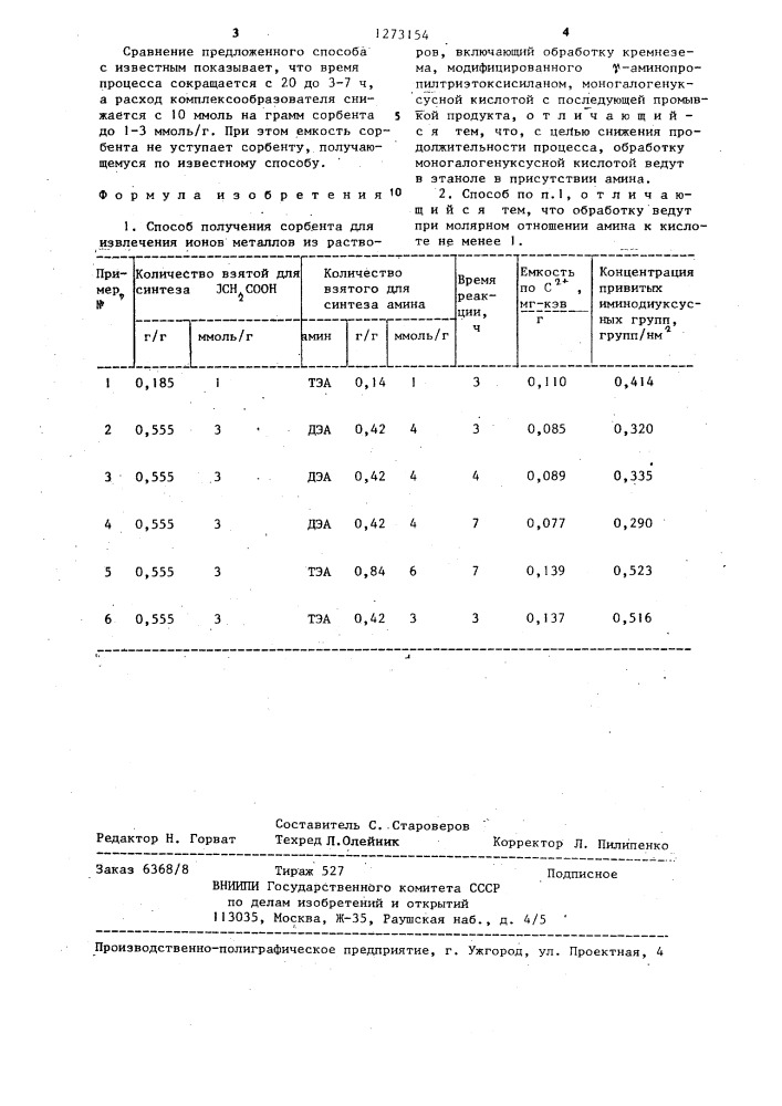 Способ получения сорбента для извлечения ионов металлов из растворов (патент 1273154)