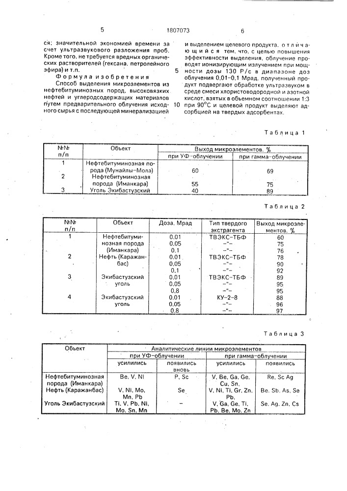 Способ выделения микроэлементов из нефтебитуминозных пород высоковязких нефтей и углеродсодержащих материалов (патент 1807073)