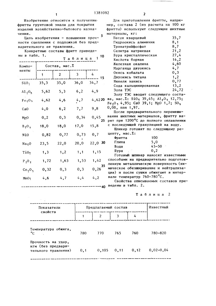 Фритта грунтовой эмали (патент 1381092)