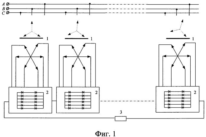 Многофазный мостовой преобразователь переменного тока в постоянный (патент 2387070)