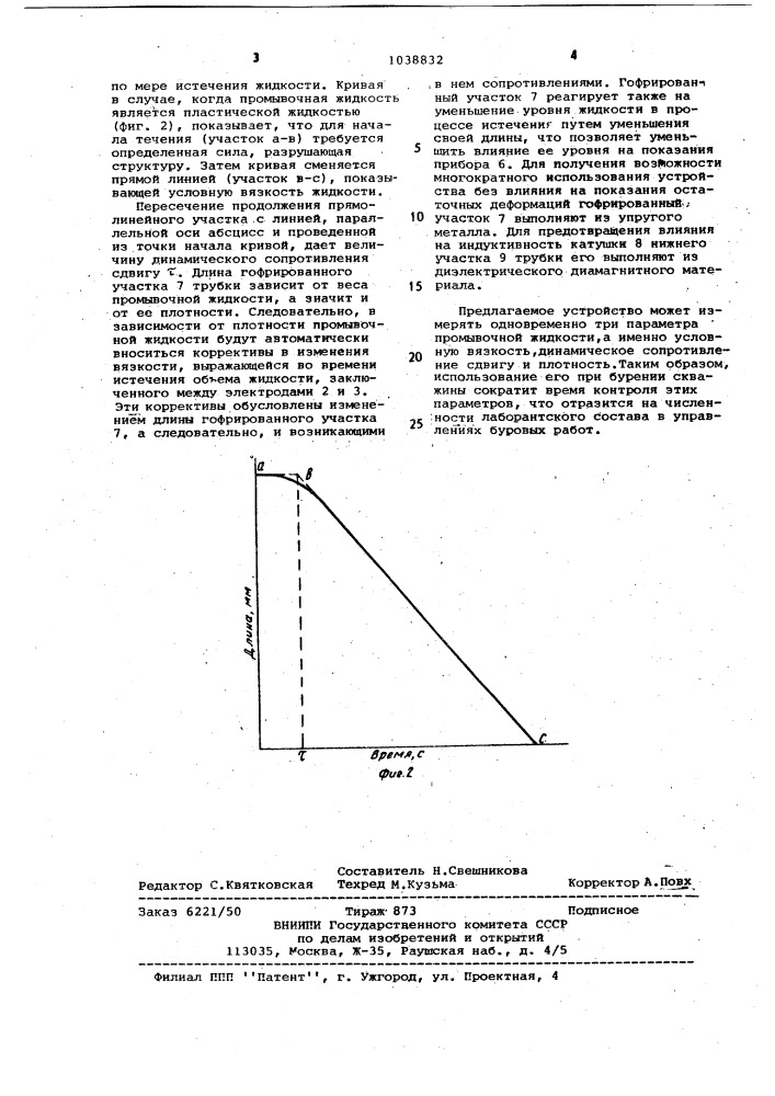 Устройство для измерения вязкости промывочной жидкости (патент 1038832)