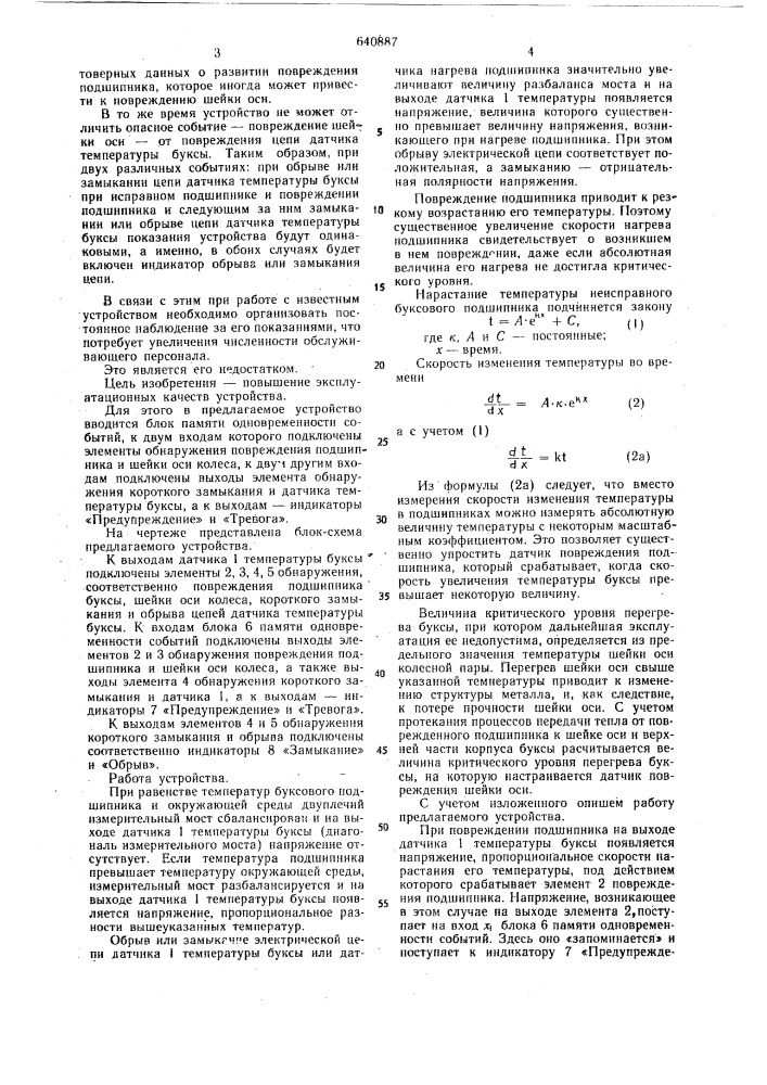 Устройство контроля нагрева букс рельсовых транспортных средств (патент 640887)