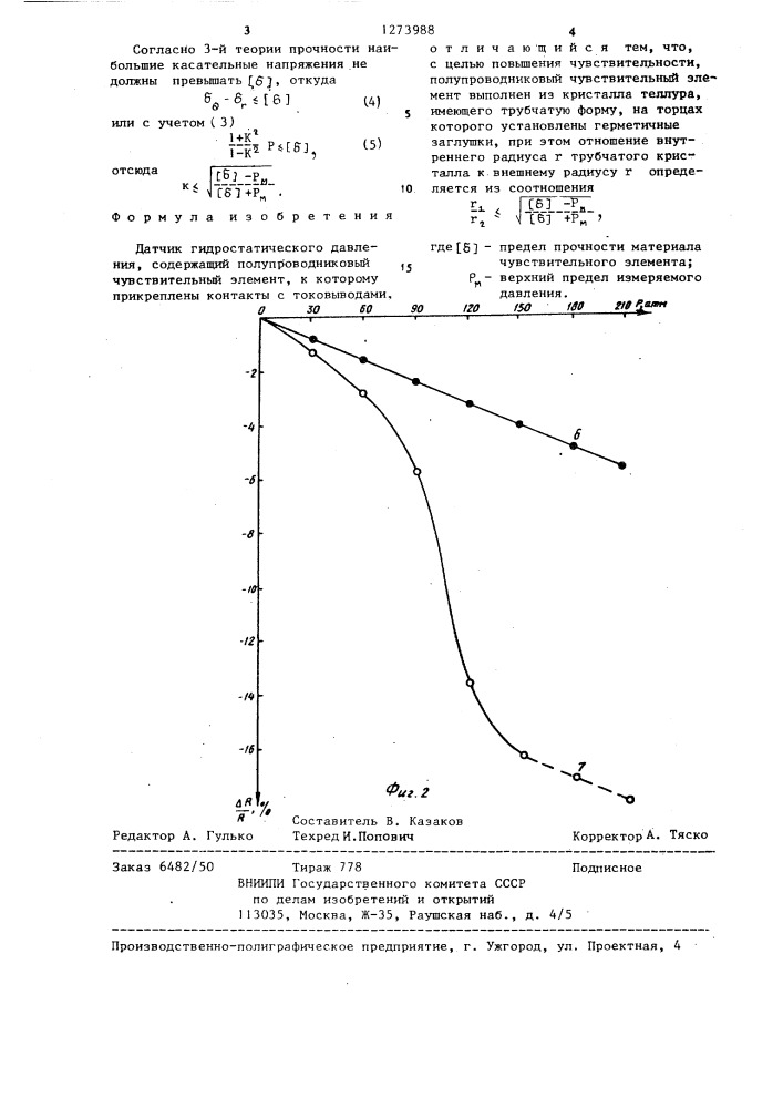Датчик гидростатического давления (патент 1273988)