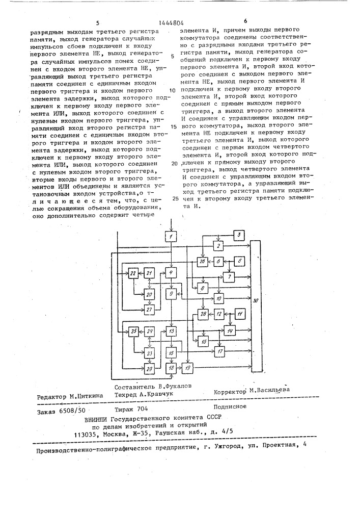 Устройство для моделирования систем передачи и обработки данных (патент 1444804)