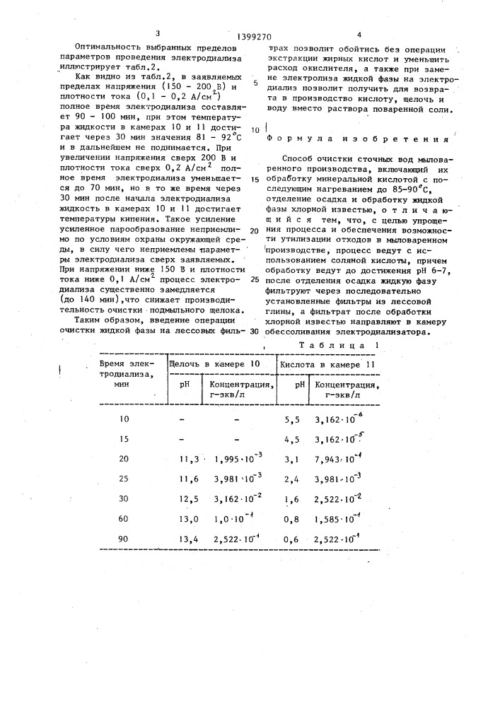 Способ очистки сточных вод мыловаренного производства (патент 1399270)