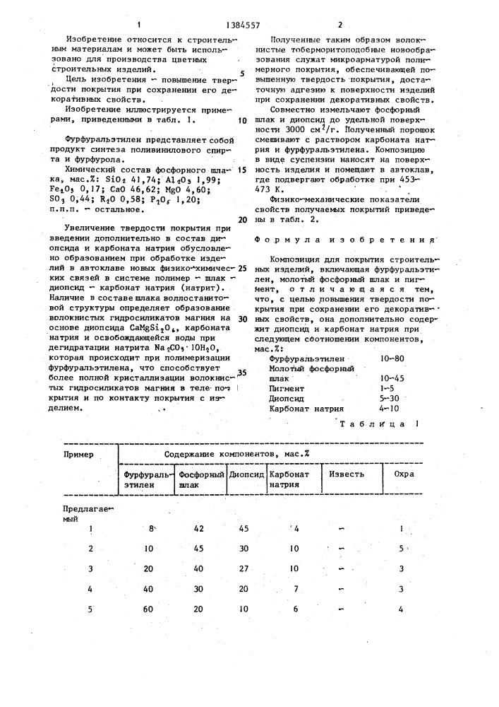 Композиция для покрытия строительных изделий (патент 1384557)