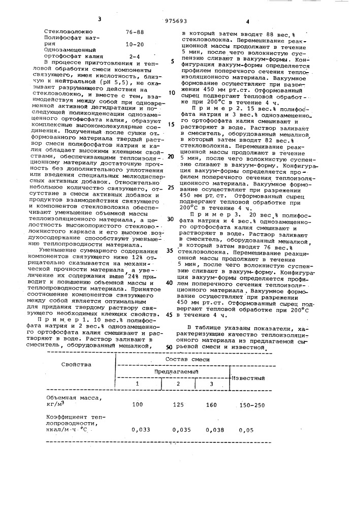 Сырьевая смесь для изготовления теплоизоляционного материала (патент 975693)