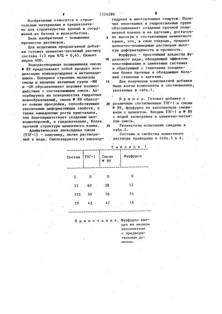 Комплексная добавка для цементных растворов (патент 1224289)