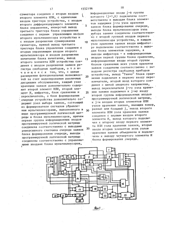 Устройство для моделирования систем массового обслуживания (патент 1552196)