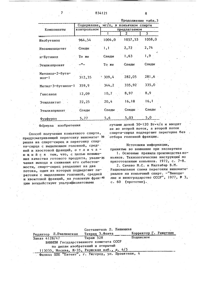 Способ получения коньячного спирта (патент 834121)