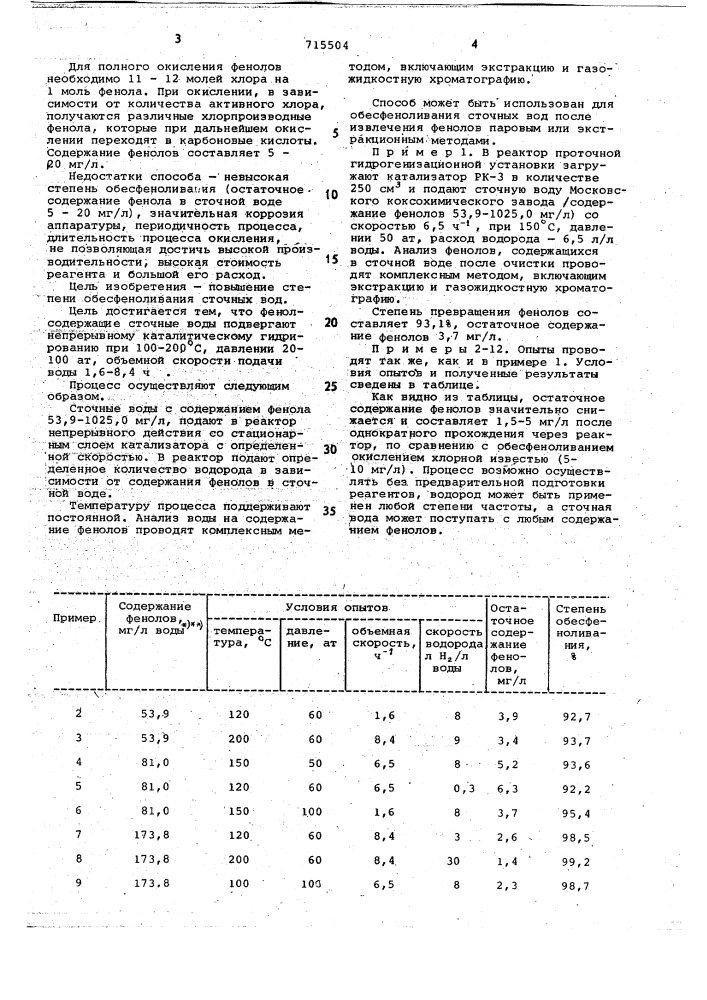 Способ обесфеноливания сточных вод (патент 715504)