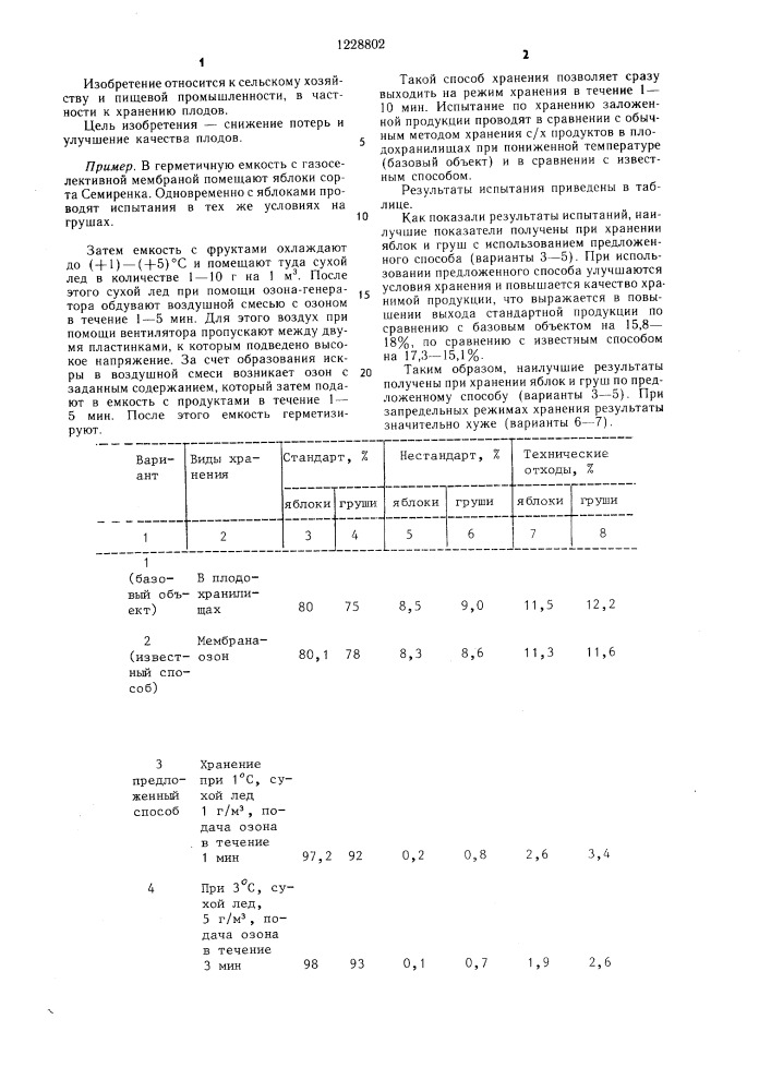 Способ хранения плодов (патент 1228802)