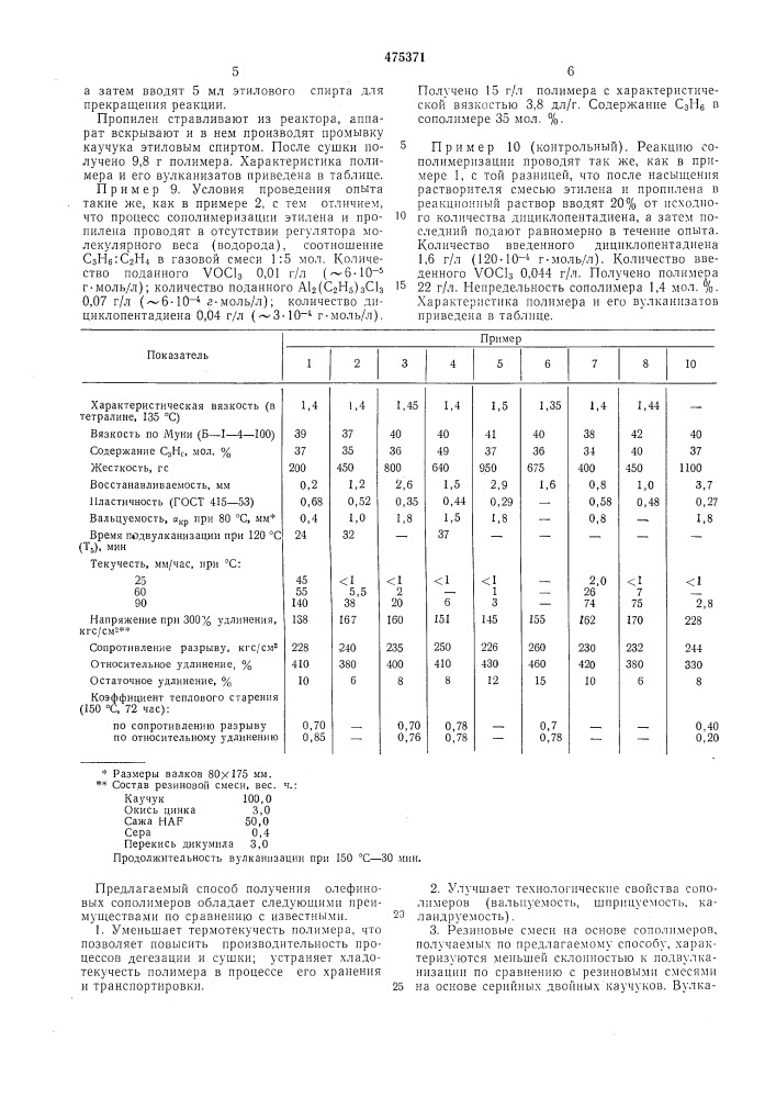Способ получения каучукоподобных олефиновых сополимеров (патент 475371)