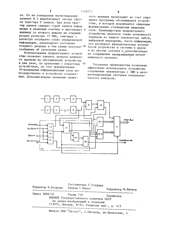 Устройство сопряжения анализатора технологического процесса с эвм (патент 1149271)